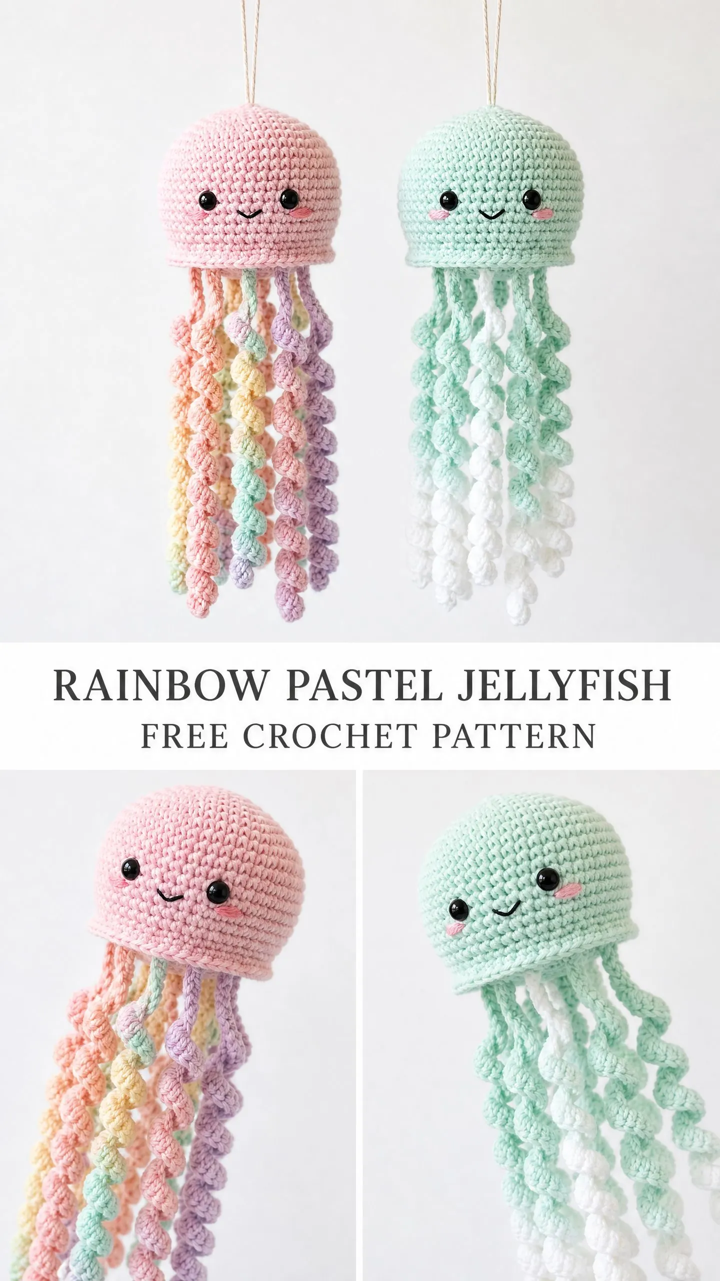 Rainbow Pastel Jellyfish Free Crochet Pattern