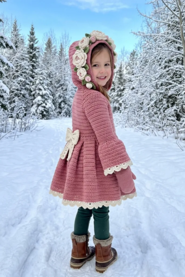 Rose Garden Pink Hooded Coat Free Crochet Pattern