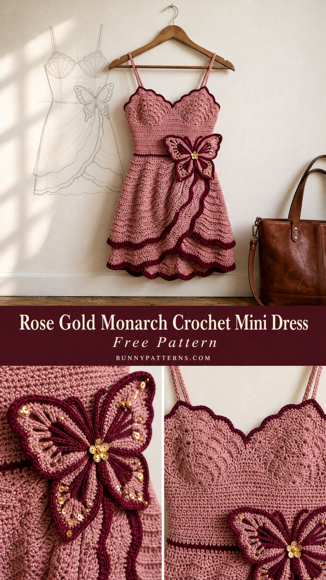 Rose Gold Monarch Crochet Mini Dress Free Pattern