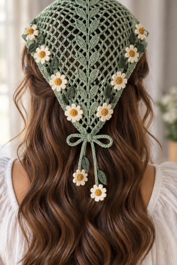 Sage Daisy Lace Hair Kerchief Crochet Pattern