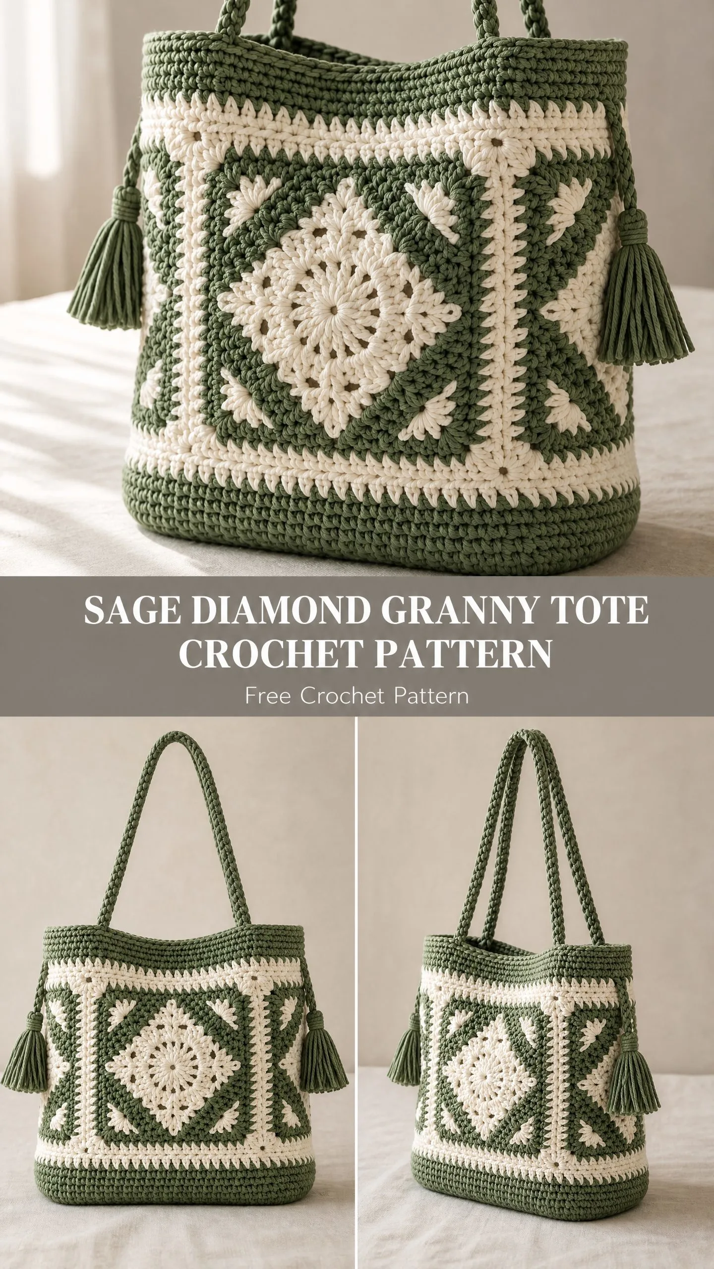 Sage Diamond Granny Tote Crochet Pattern