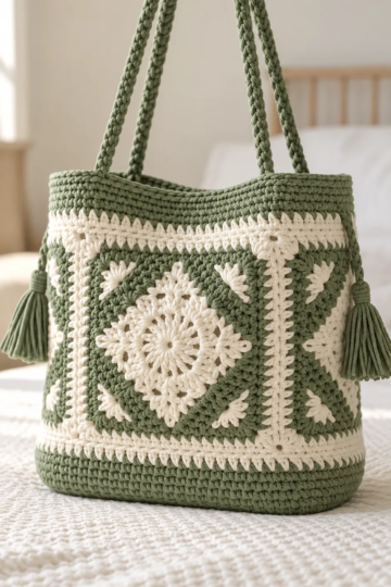 Sage Diamond Granny Tote Crochet Pattern
