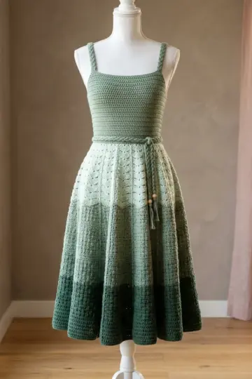 Sage Green Boho Crochet Sundress Free Pattern