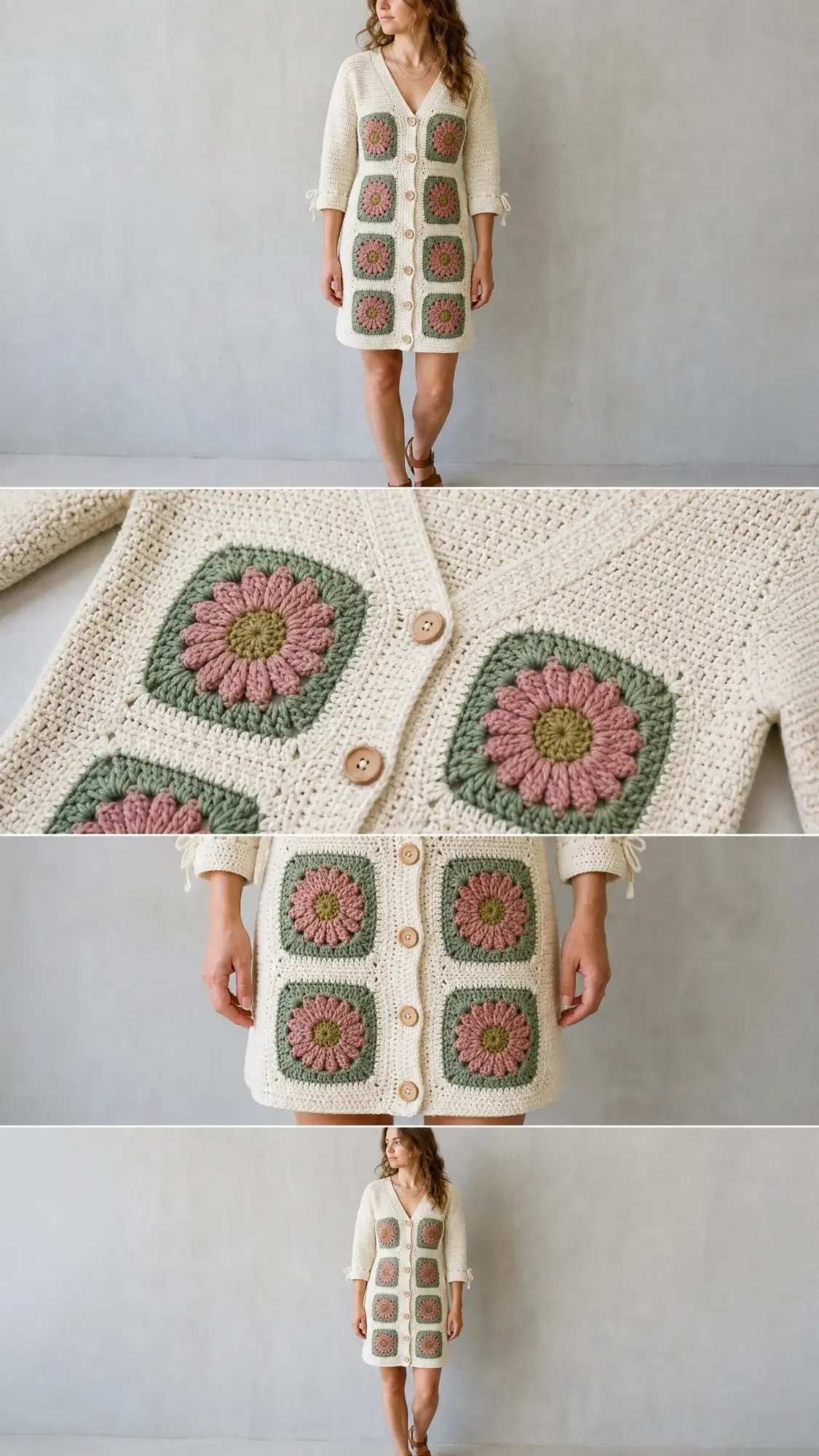 Sage Green Boho Granny Square Dress Free Crochet Pattern