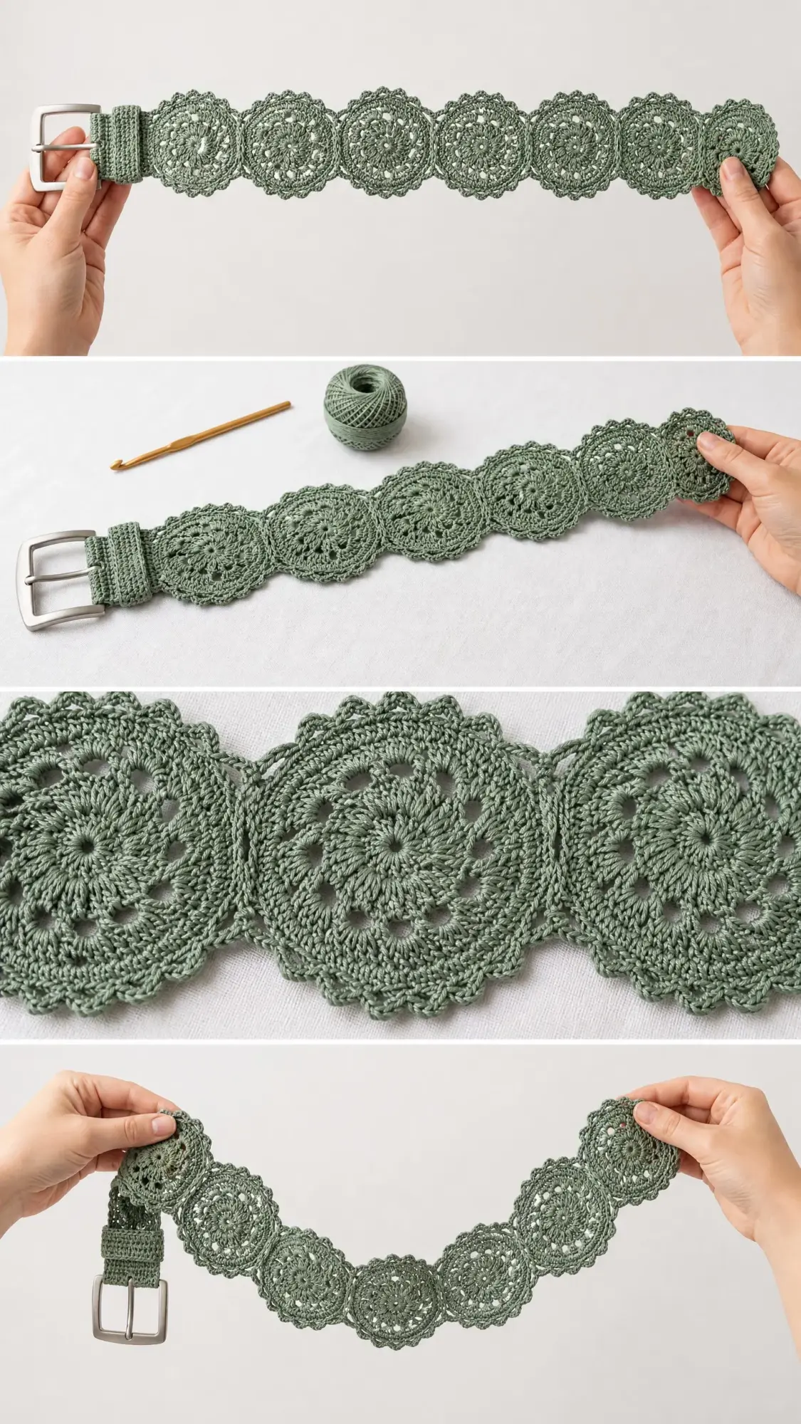Sage Green Botanical Lace Belt Free Crochet Pattern