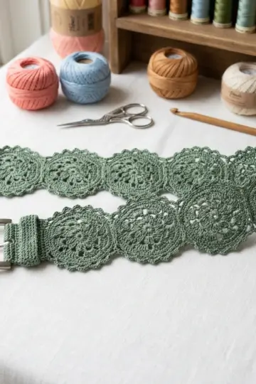 Sage Green Botanical Lace Belt Free Crochet Pattern