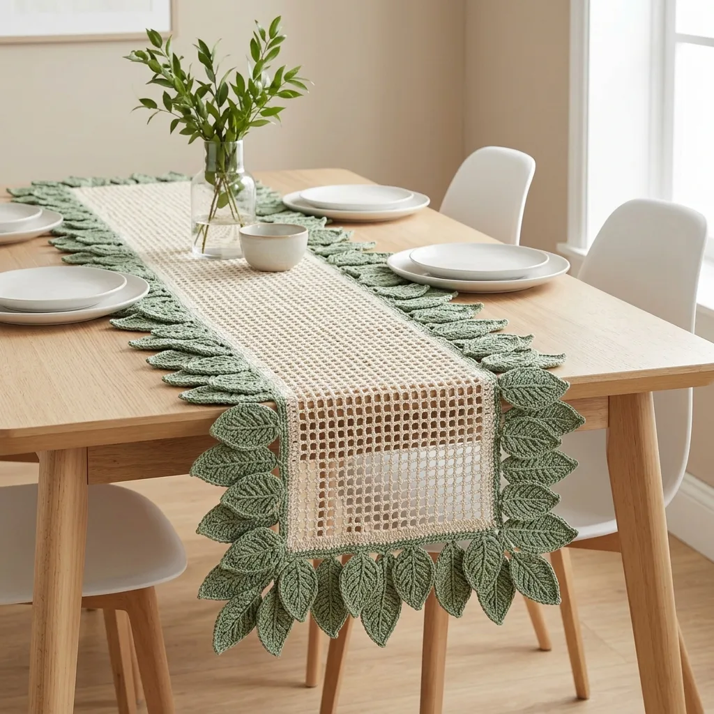 How To Crochet A Rabbit Sage Green Botanical Leaf Table Runner Free Crochet Pattern - Bunny ...