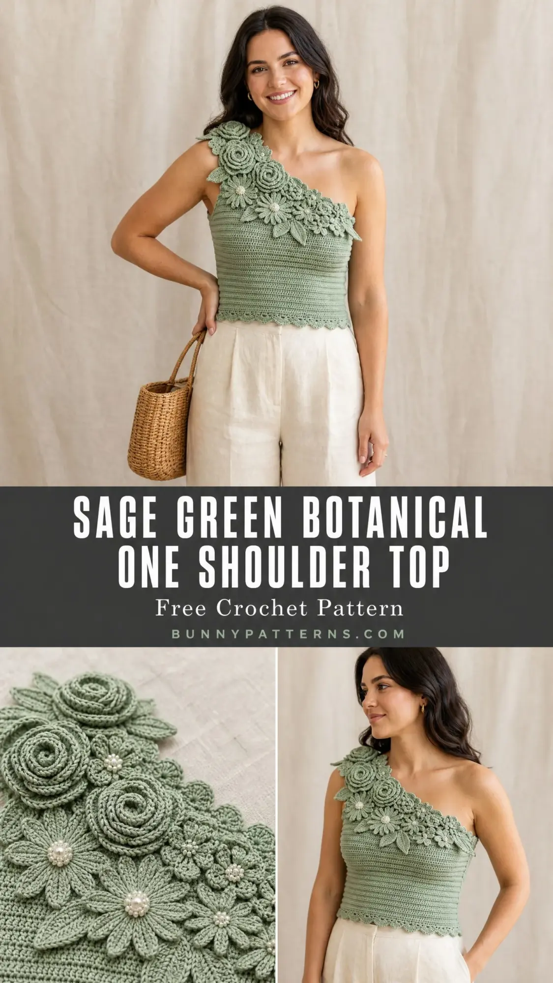 Sage Green Botanical One Shoulder Top Free Crochet Pattern