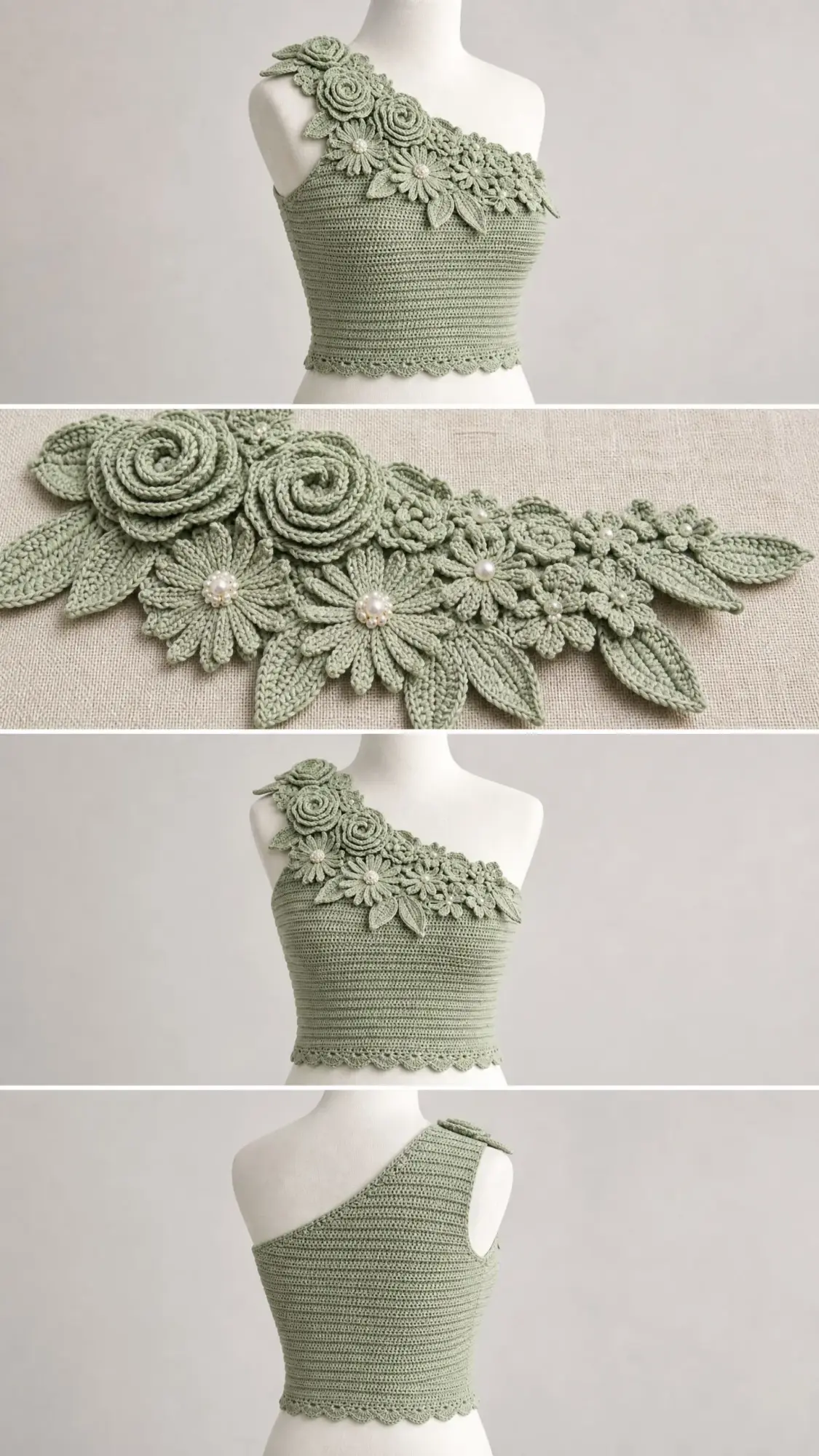Sage Green Botanical One Shoulder Top Free Crochet Pattern