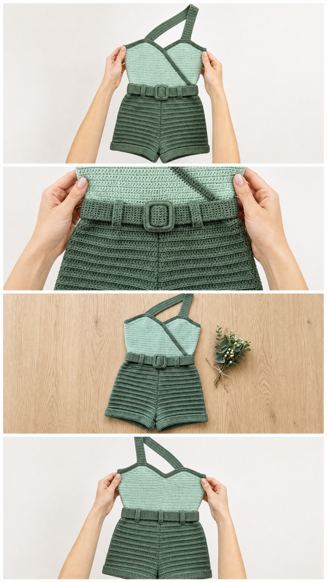 Sage Green Crochet Romper Free Pattern