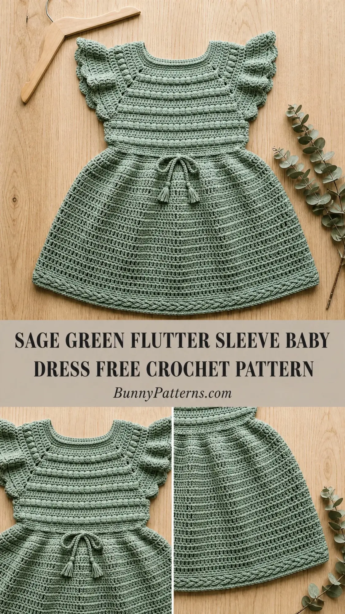 Sage Green Flutter Sleeve Baby Dress Free Crochet Pattern
