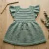 Sage Green Flutter Sleeve Baby Dress Free Crochet Pattern
