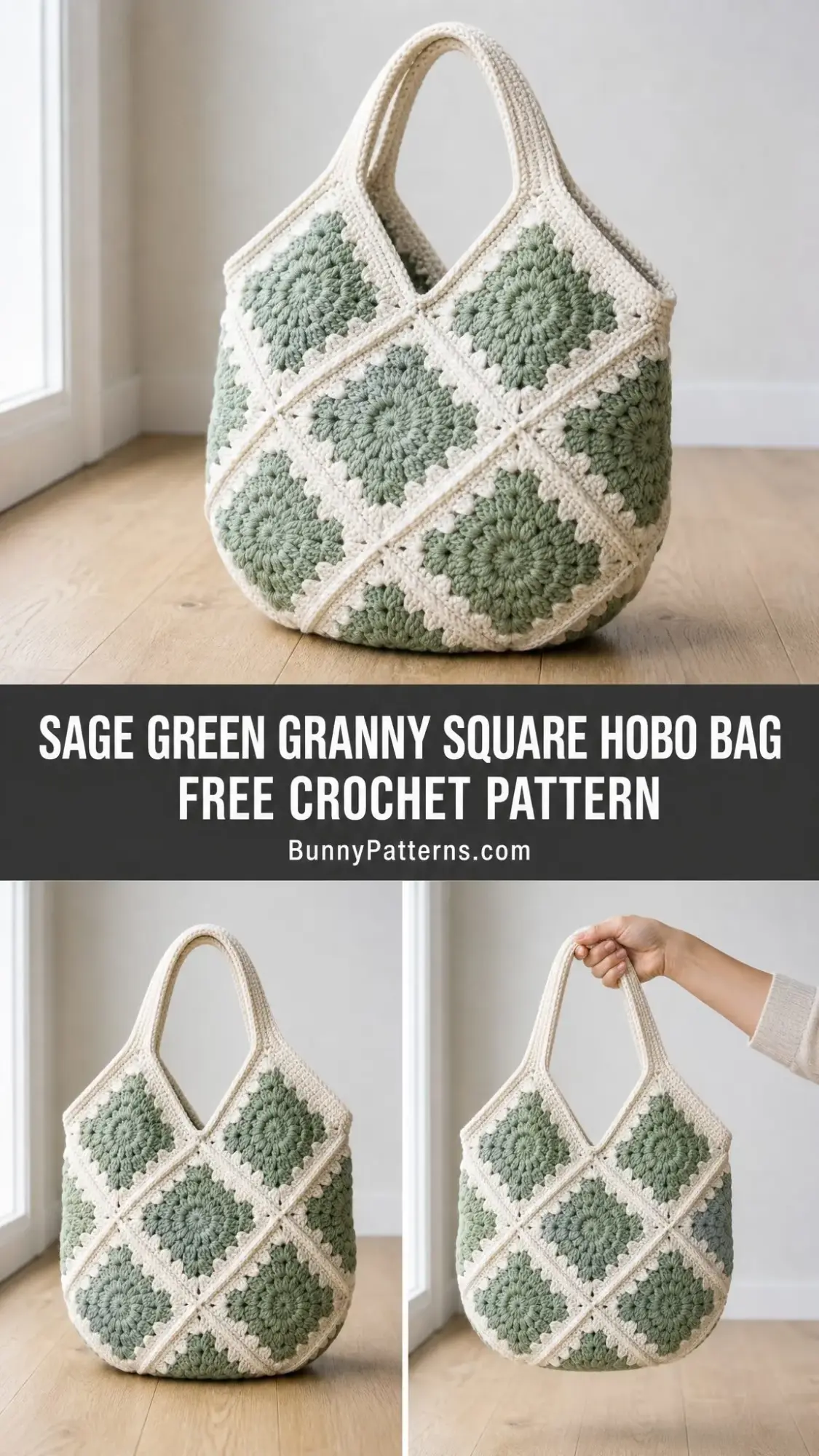 Sage Green Granny Square Hobo Bag Free Crochet Pattern