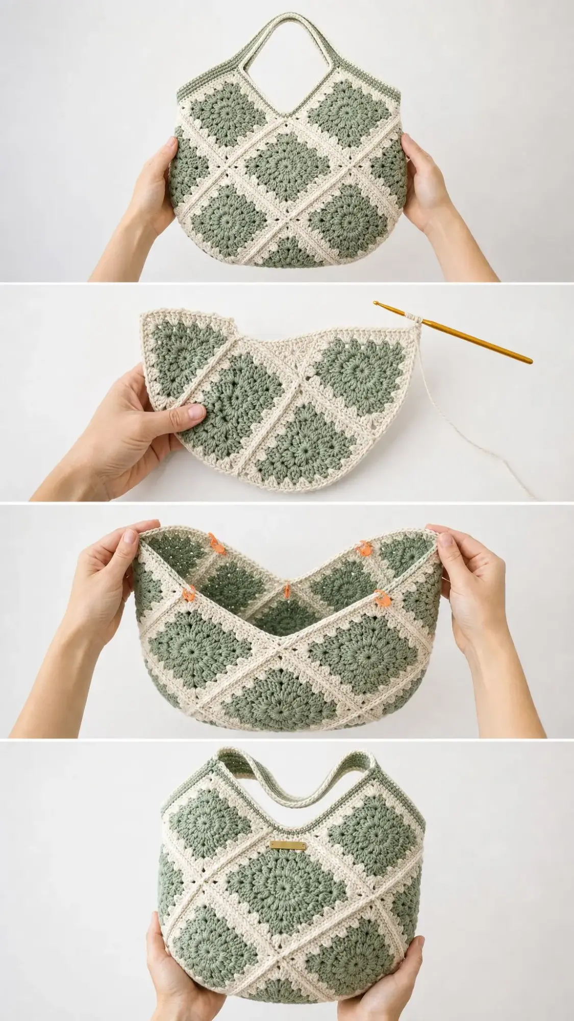 Sage Green Granny Square Hobo Bag Free Crochet Pattern
