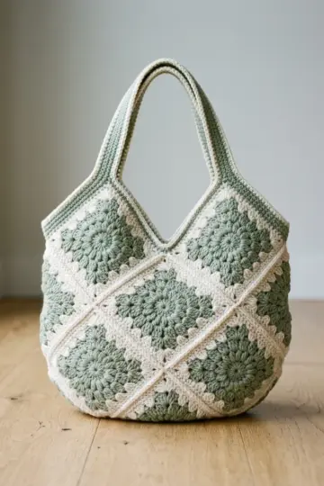 Sage Green Granny Square Hobo Bag Free Crochet Pattern