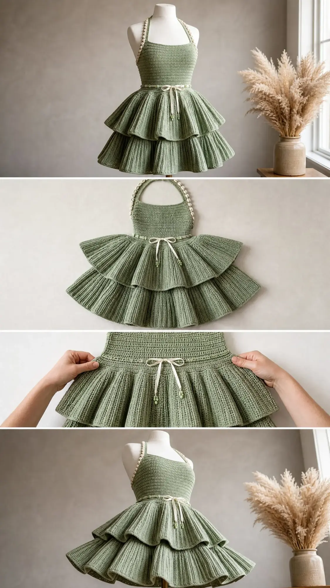 Sage Green Halter Peplum Dress Free Crochet Pattern