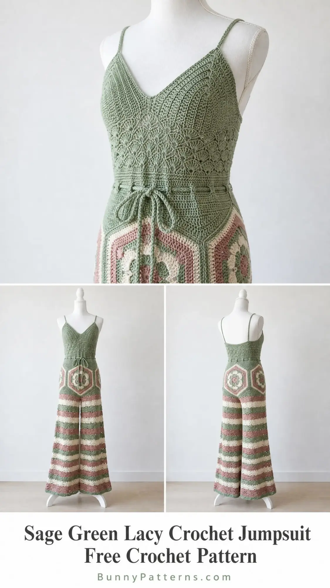Sage Green Lacy Crochet Jumpsuit Free Crochet Pattern