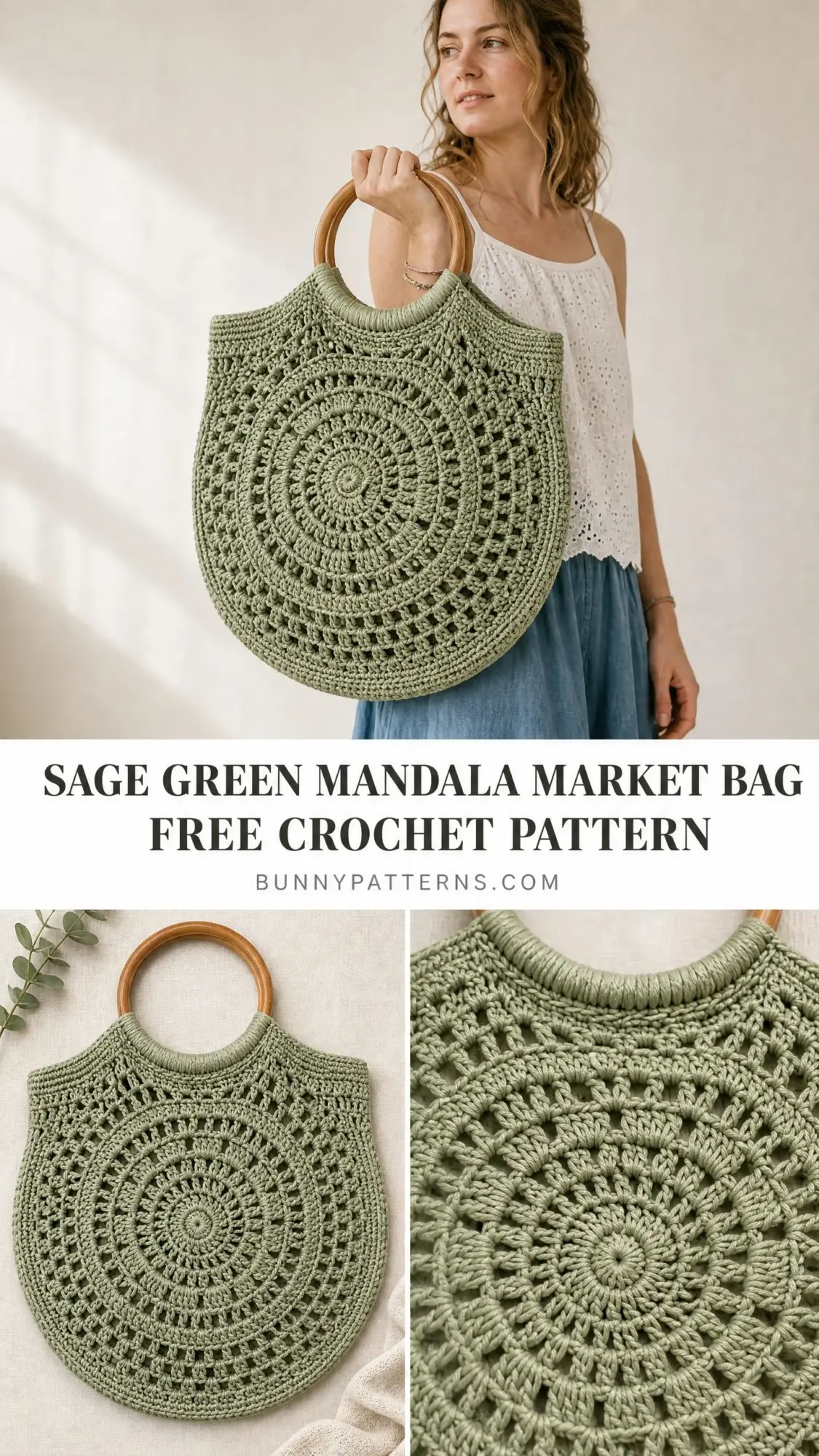 Sage Green Mandala Market Bag Free Crochet Pattern