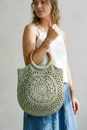 Sage Green Mandala Market Bag Free Crochet Pattern