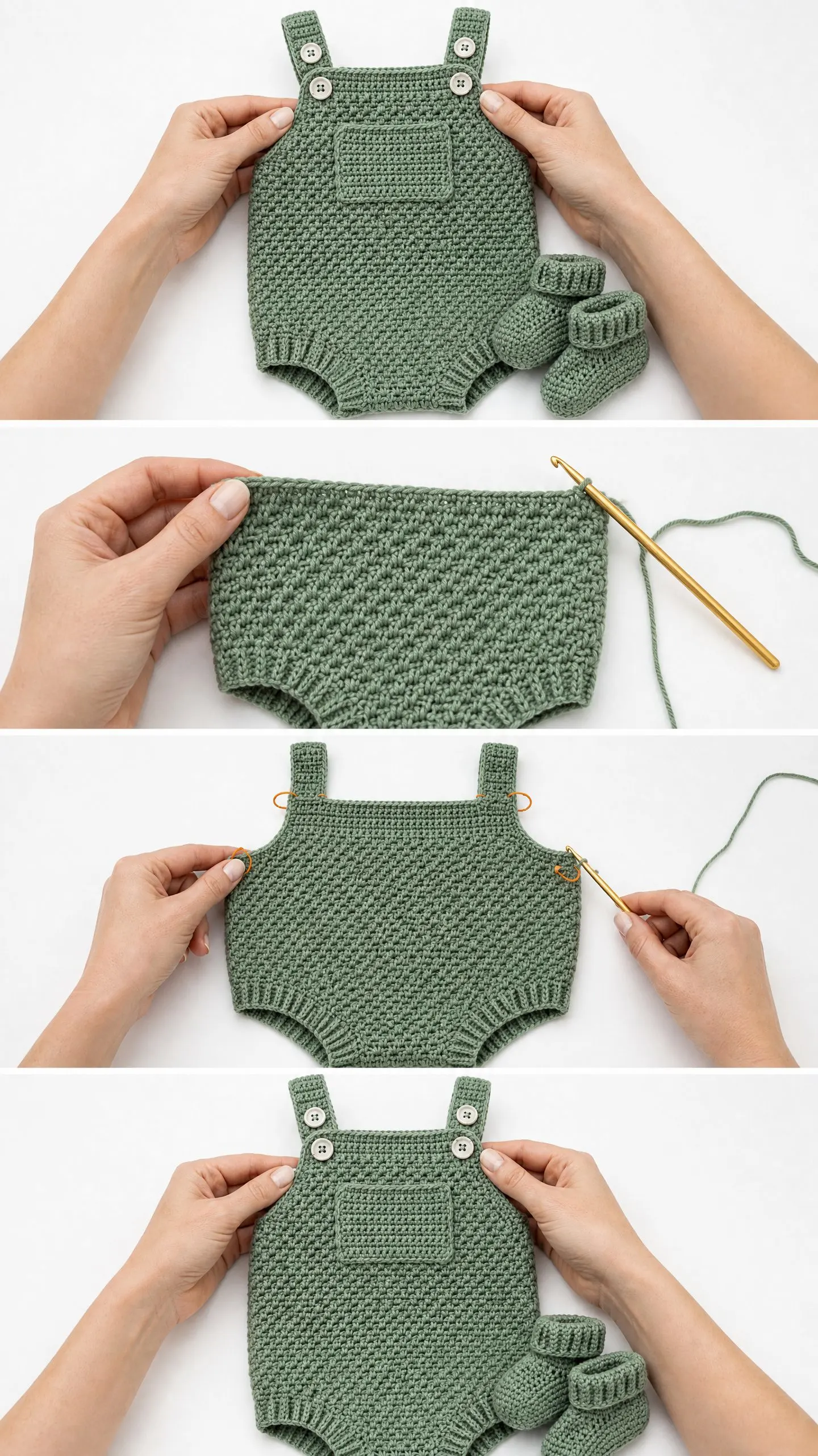 Sage Green Moss Stitch Baby Romper Free Crochet Pattern