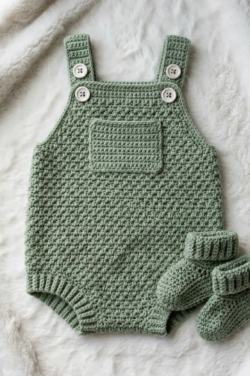 Sage Green Moss Stitch Baby Romper Free Crochet Pattern