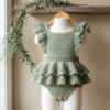 Sage Green Ruffle Baby Romper Free Crochet Pattern