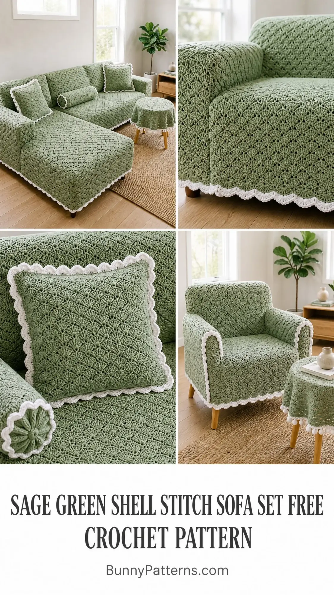Sage Green Shell Stitch Sofa Set Free Crochet Pattern
