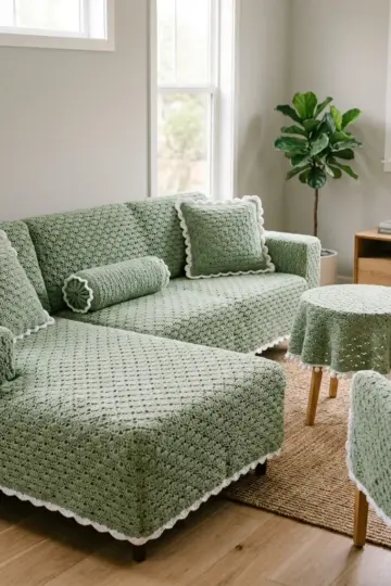 Sage Green Shell Stitch Sofa Set Free Crochet Pattern