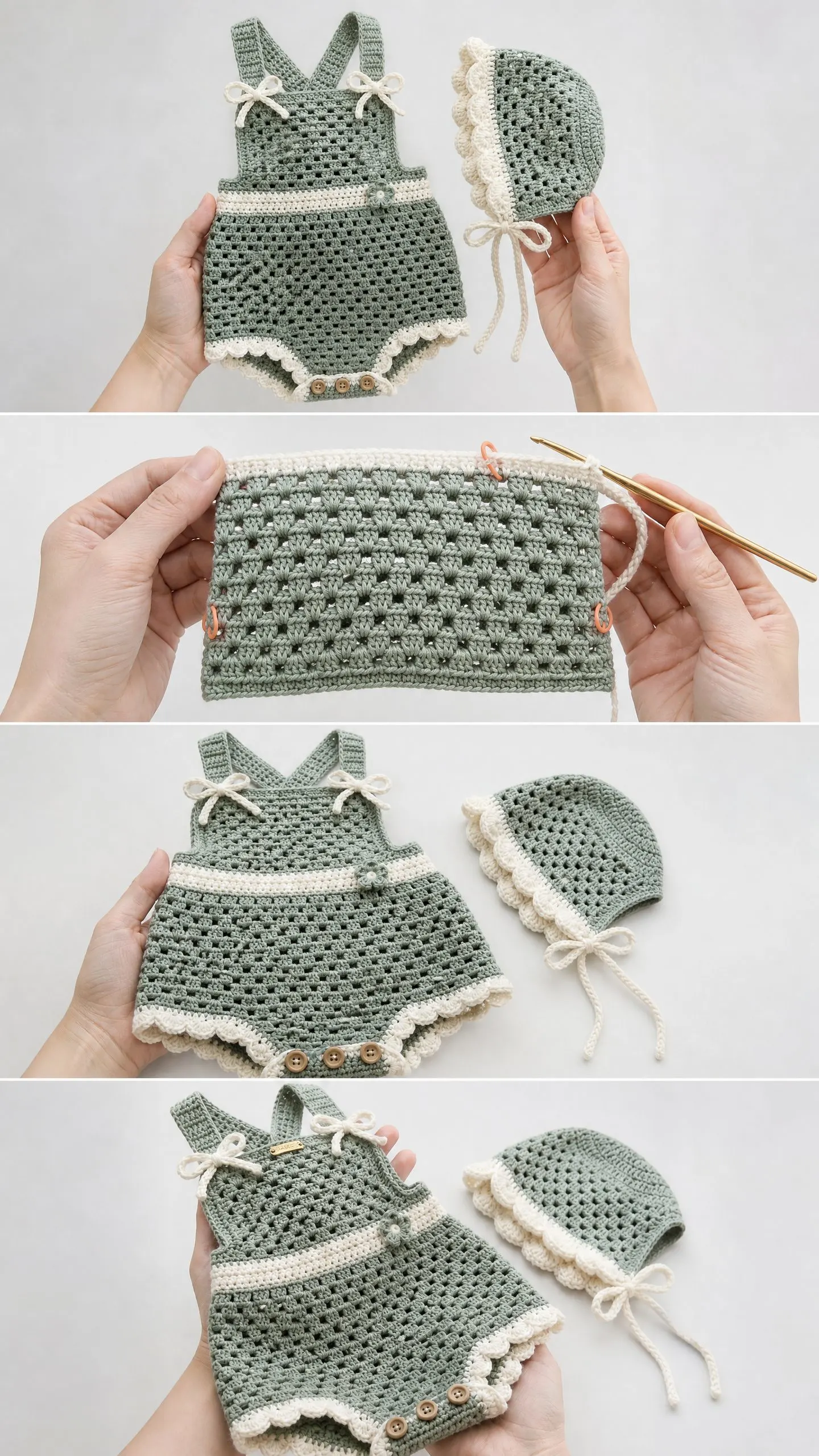 Sage Green Woodland Baby Romper Free Crochet Pattern