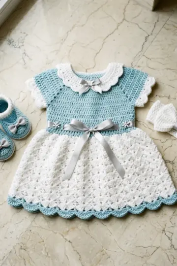 Snow Princess Baby Dress Set Free Crochet Pattern