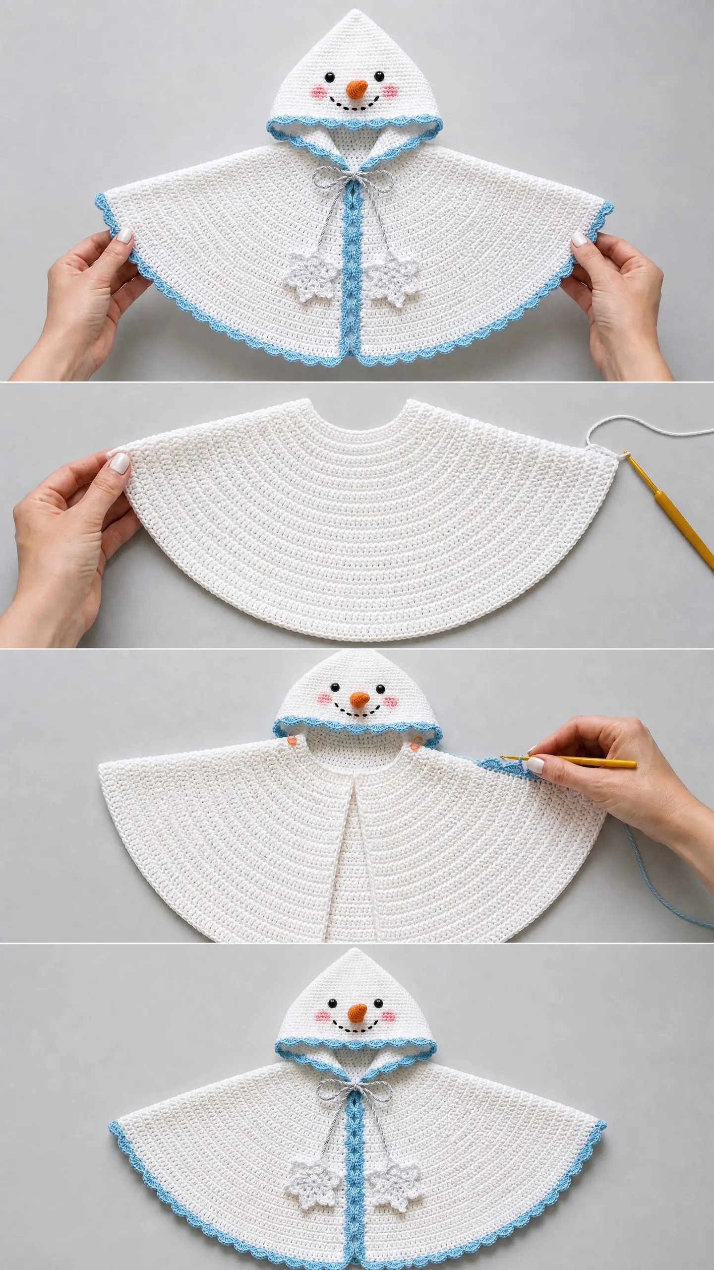 Snowman Hooded Poncho Cape Free Crochet Pattern