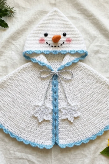 Snowman Hooded Poncho Cape Free Crochet Pattern