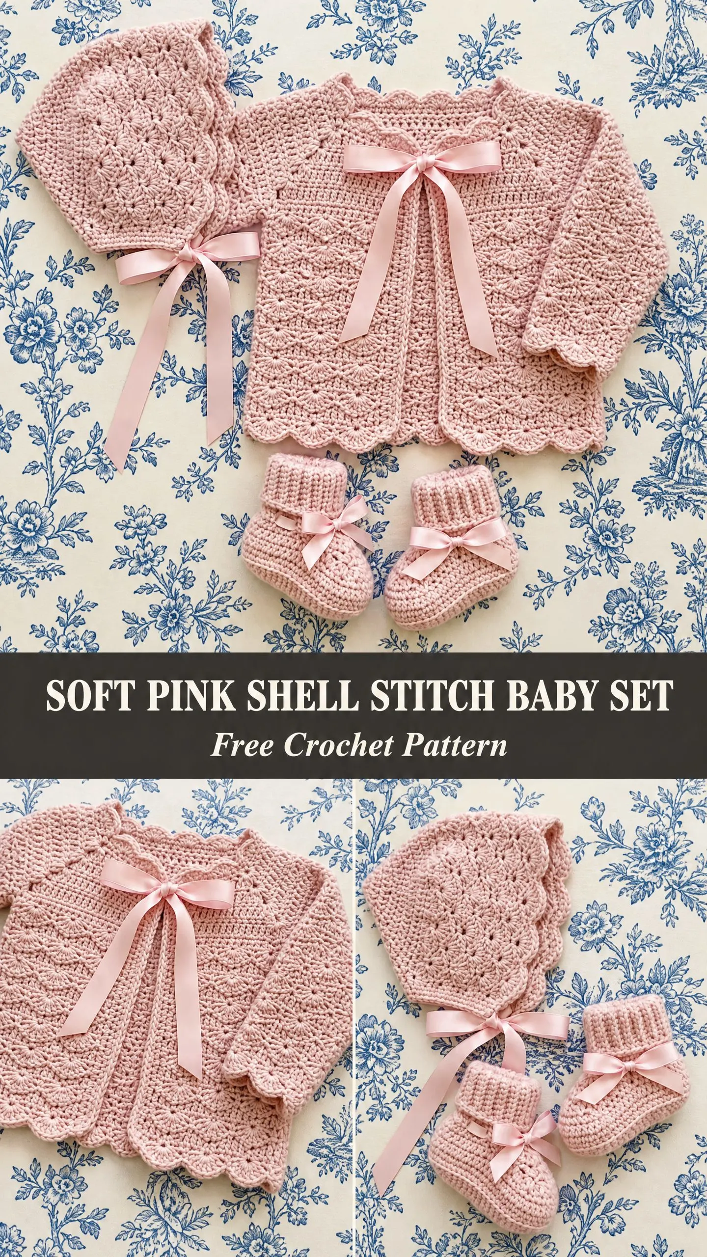 Soft Pink Shell Stitch Baby Set Free Crochet Pattern