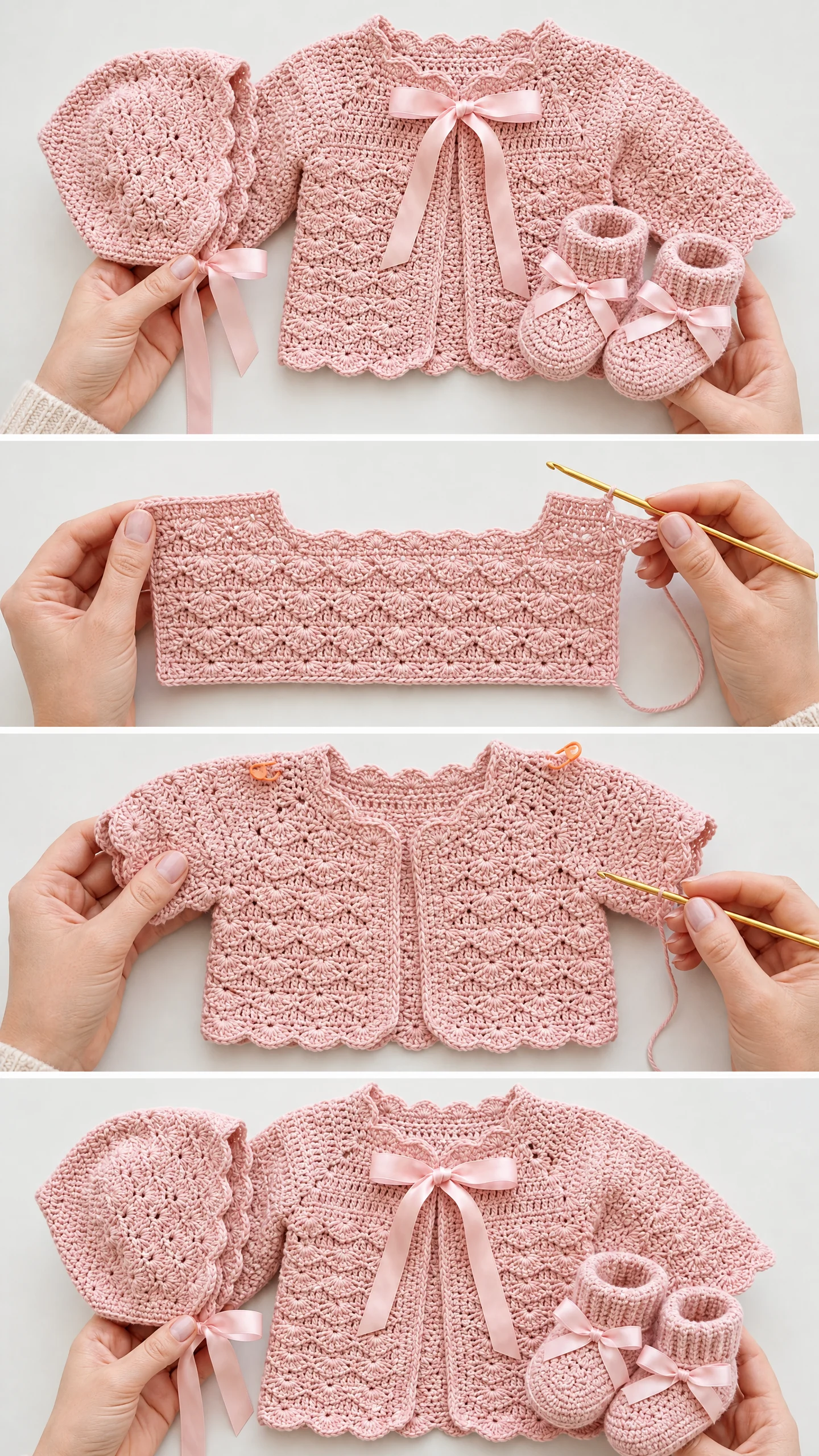 Soft Pink Shell Stitch Baby Set Free Crochet Pattern
