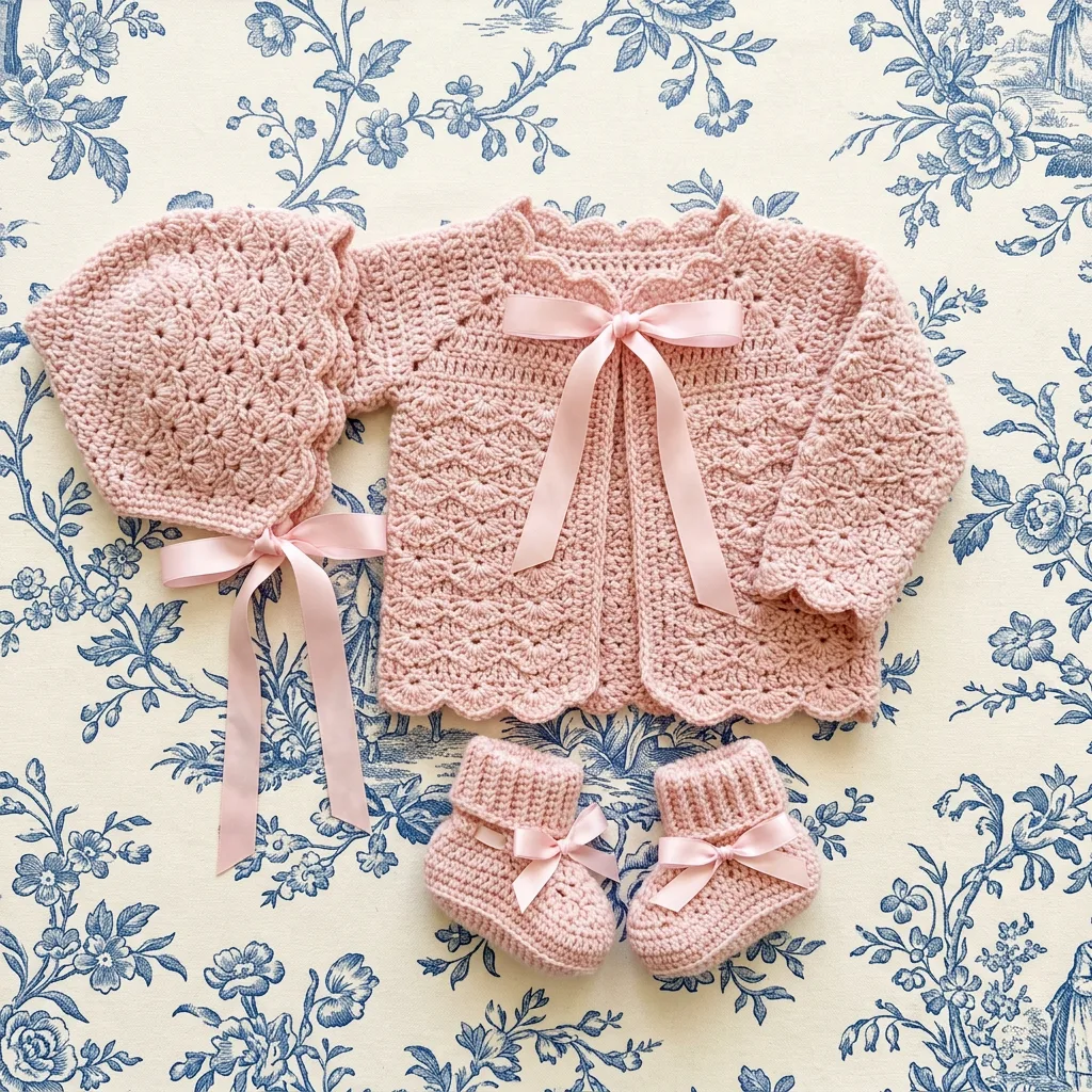 Soft Pink Shell Stitch Baby Set Free Crochet Pattern - Bunny Patterns