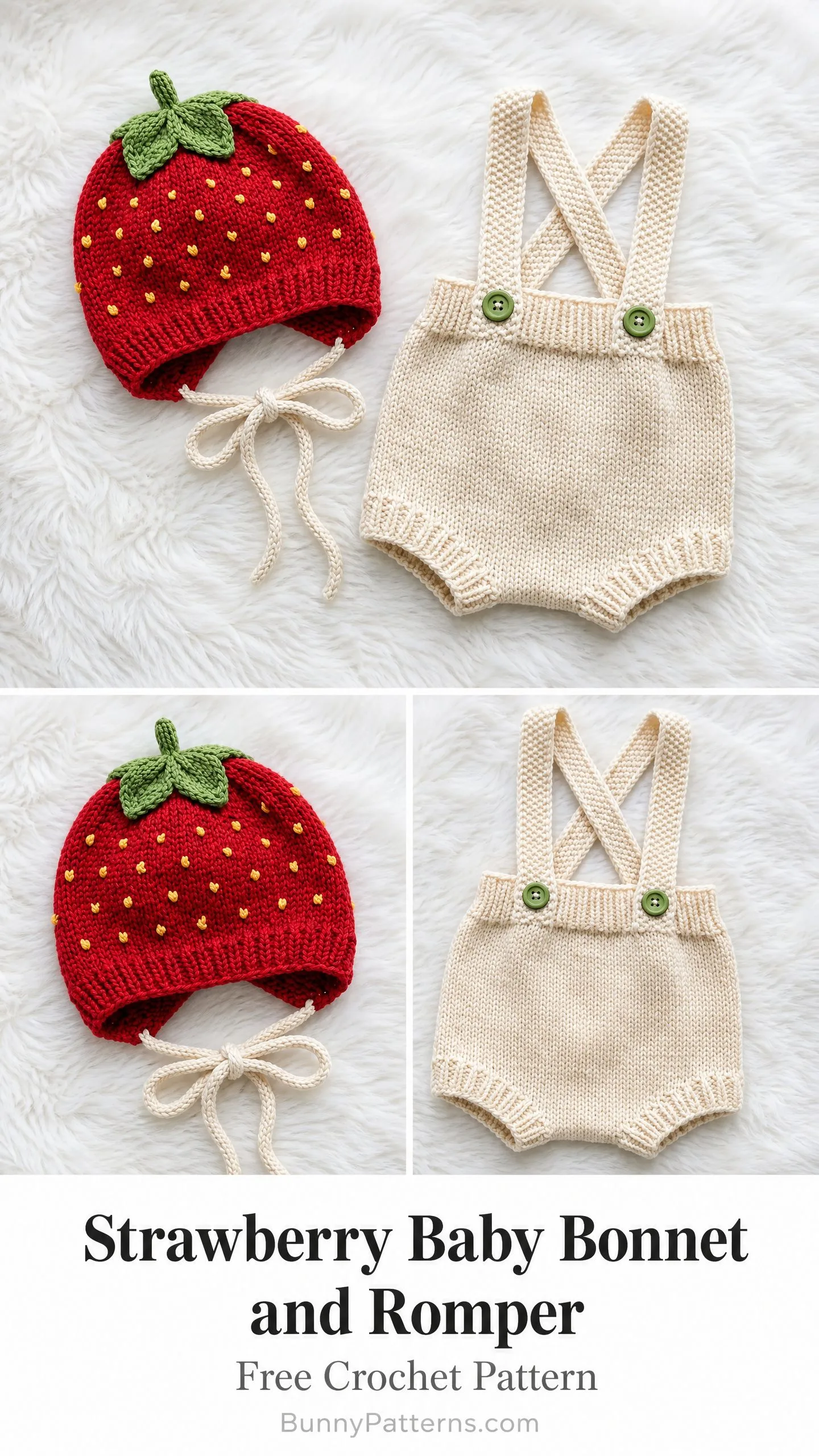 Strawberry Baby Bonnet and Romper Free Crochet Pattern