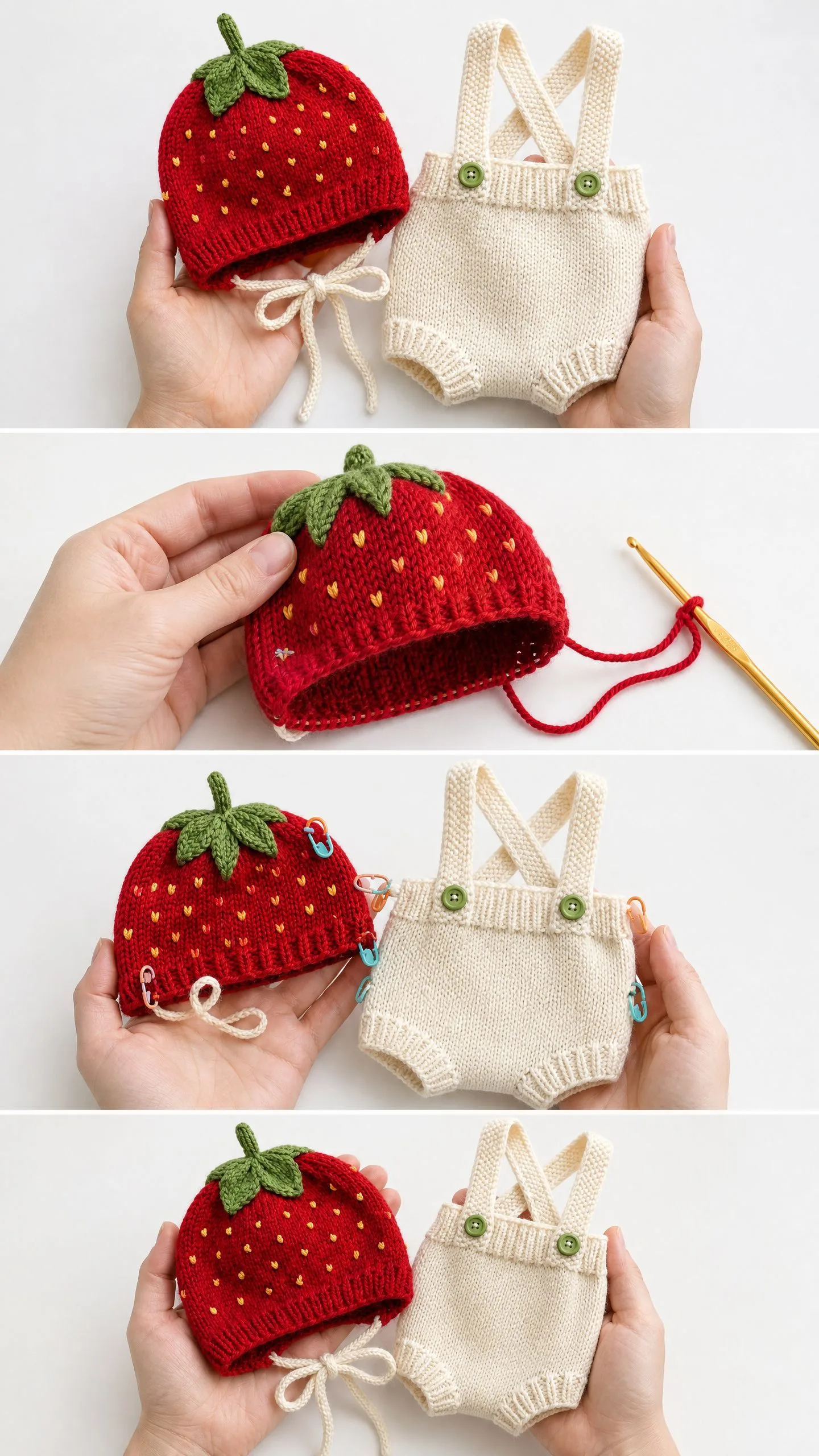 Strawberry Baby Bonnet and Romper Free Crochet Pattern
