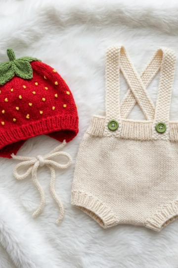 Strawberry Baby Bonnet and Romper Free Crochet Pattern