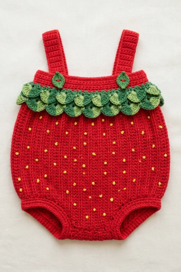 Strawberry Baby Romper Free Crochet Pattern
