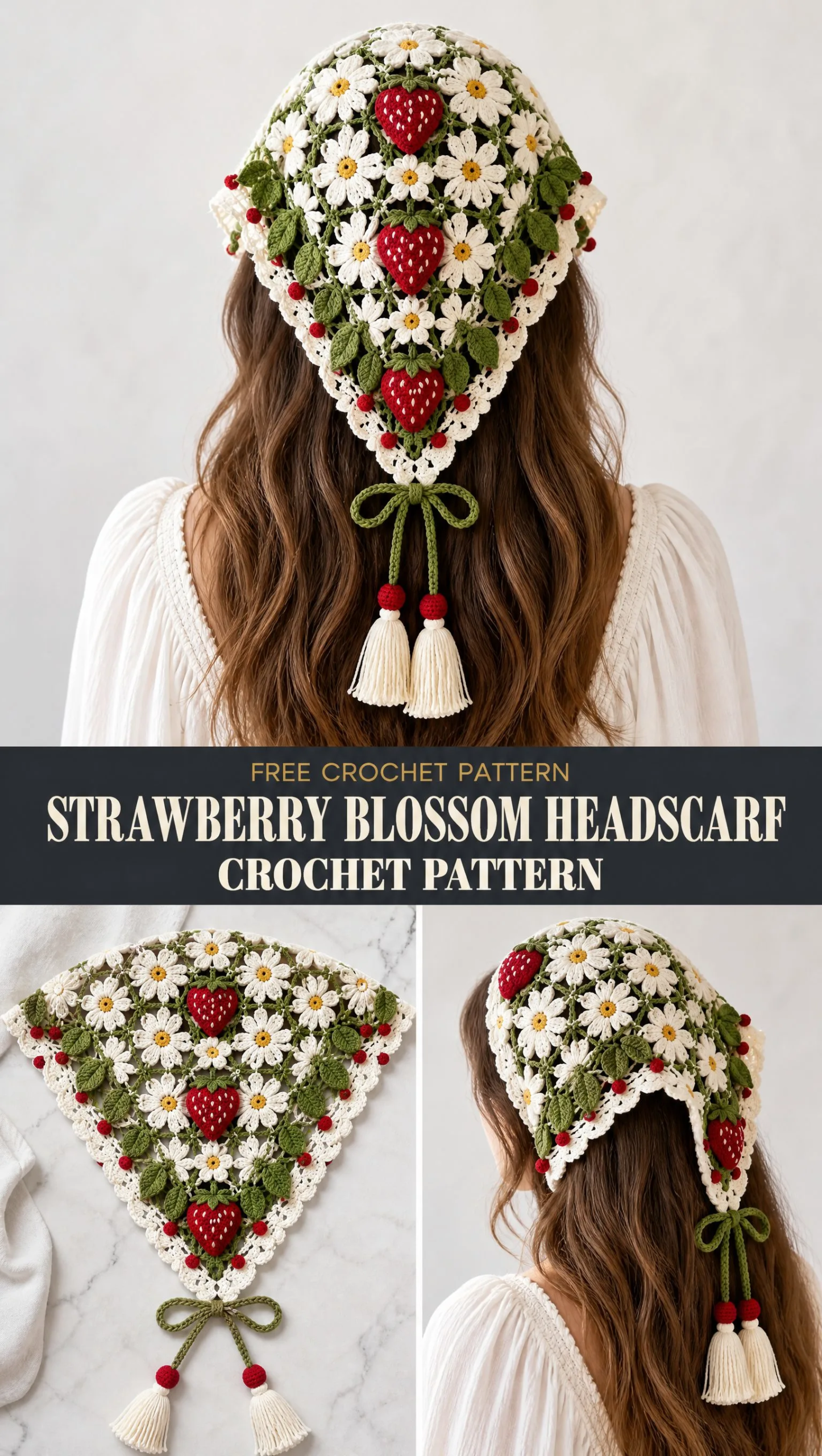 Strawberry Blossom Headscarf Crochet Pattern
