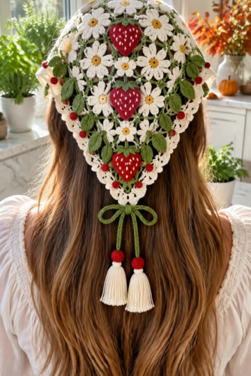 Strawberry Blossom Headscarf Crochet Pattern