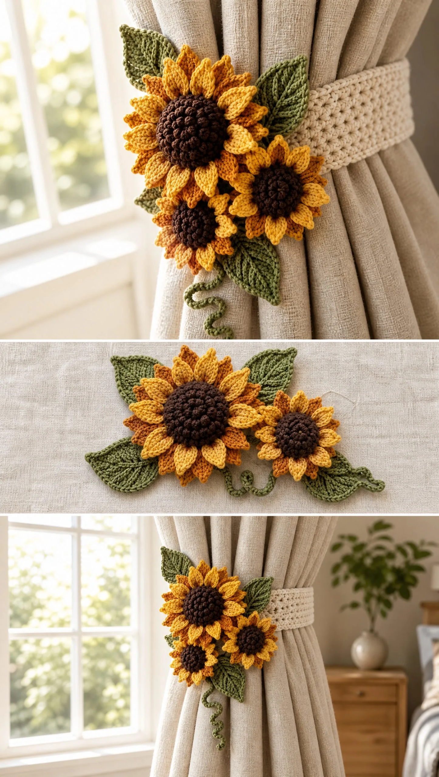 Sunflower Curtain Tieback Crochet Pattern