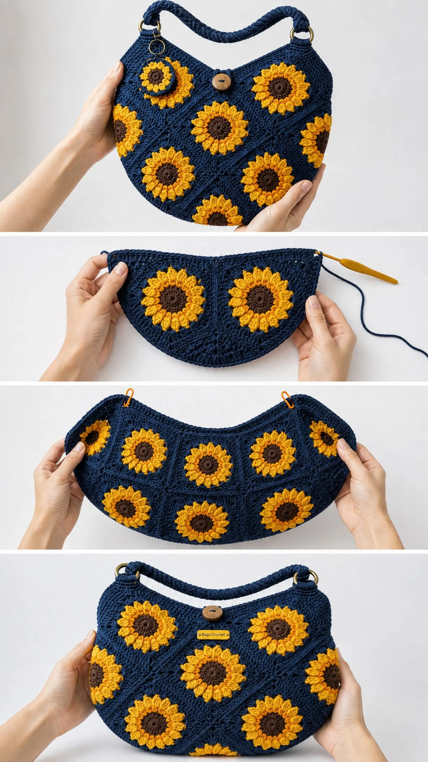 Sunflower Granny Square Hobo Bag Free Crochet Pattern