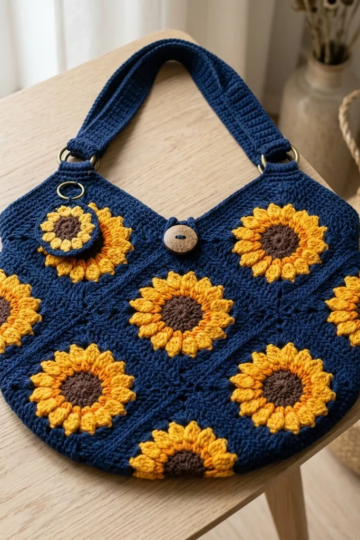 Sunflower Granny Square Hobo Bag Free Crochet Pattern
