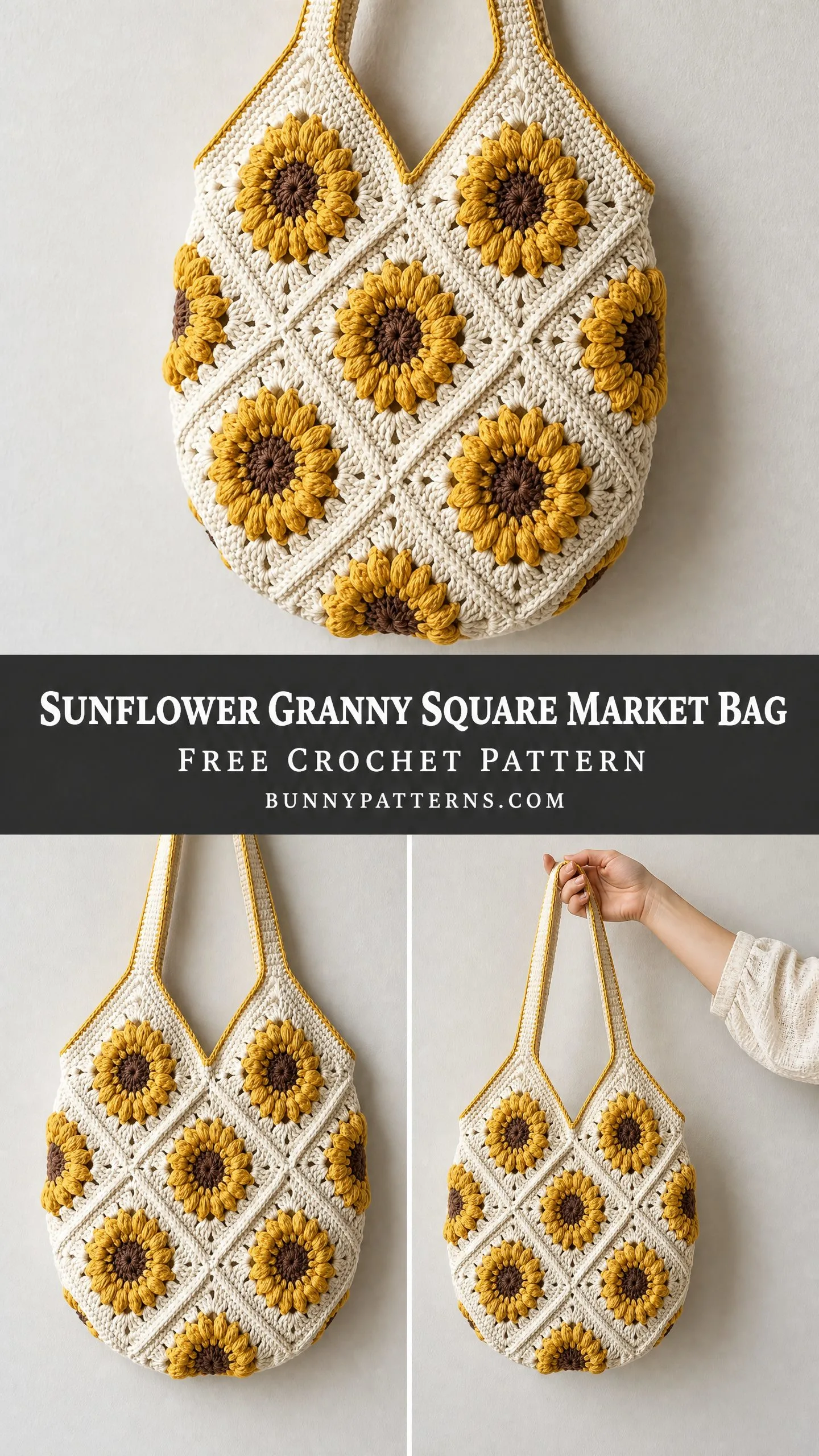 Sunflower Granny Square Market Bag Free Crochet Pattern