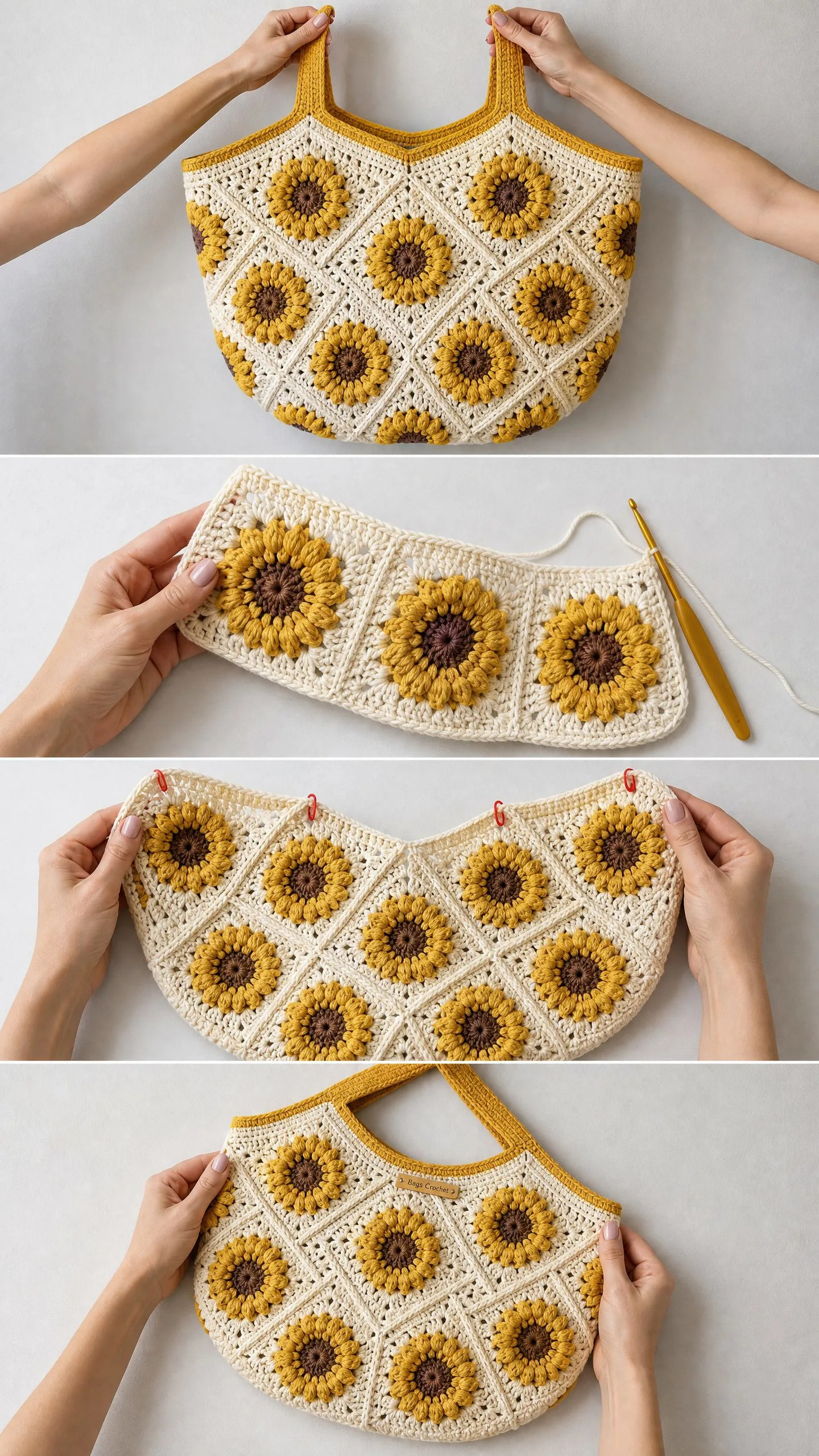 Sunflower Granny Square Market Bag Free Crochet Pattern
