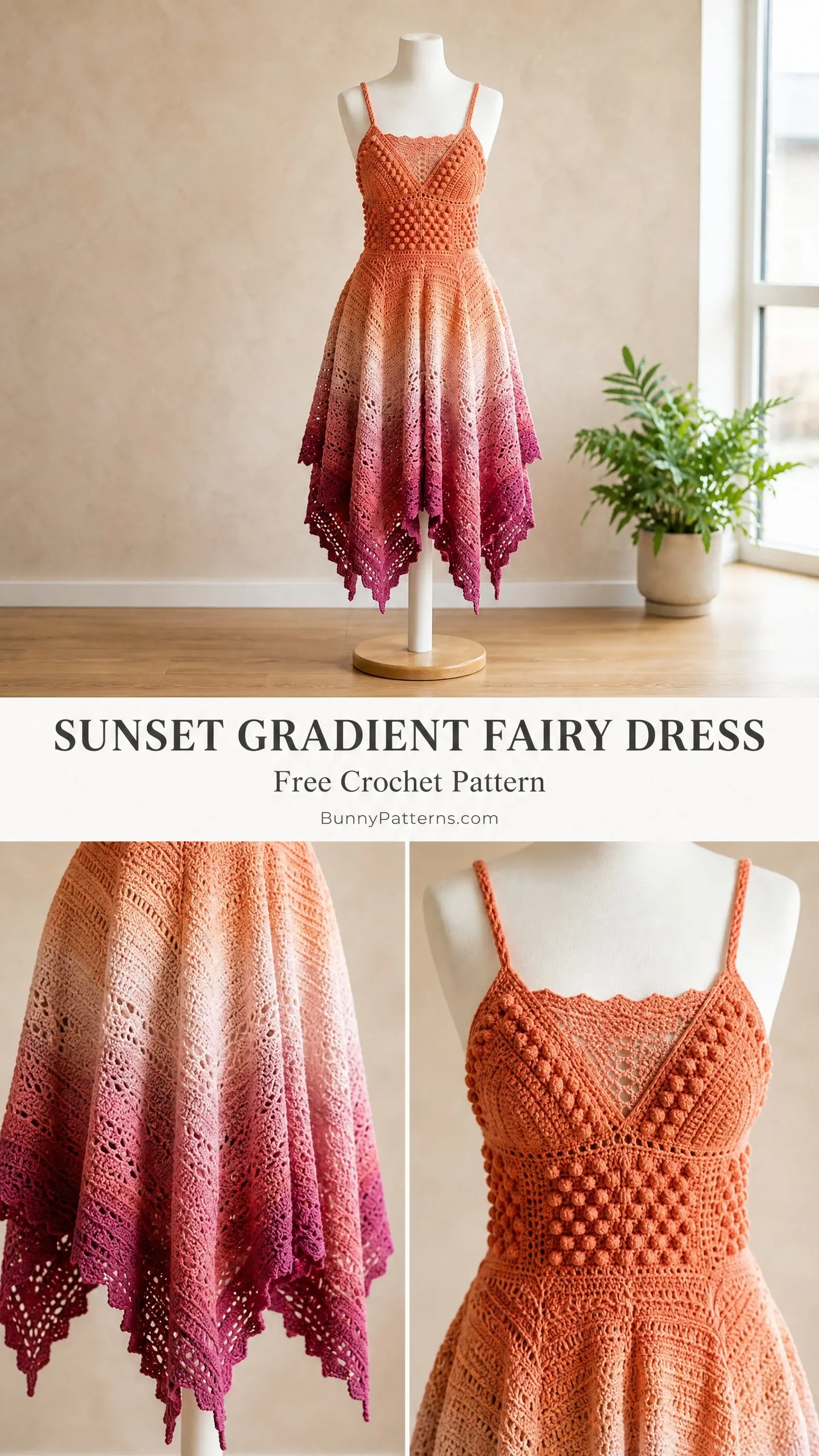 Sunset Gradient Fairy Dress Free Crochet Pattern