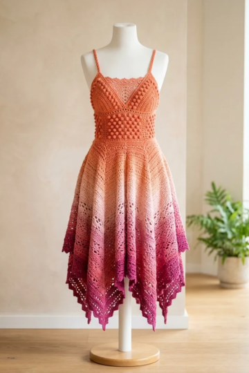 Sunset Gradient Fairy Dress Free Crochet Pattern