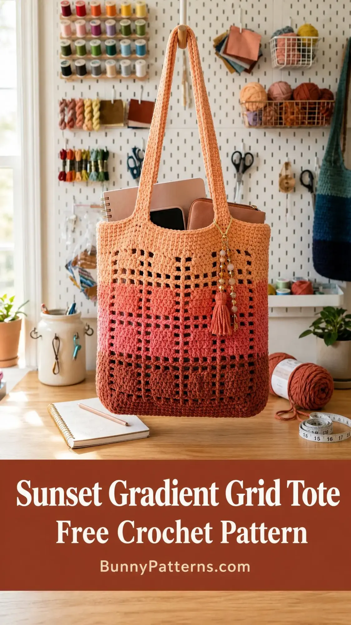 Sunset Gradient Grid Tote Free Crochet Pattern