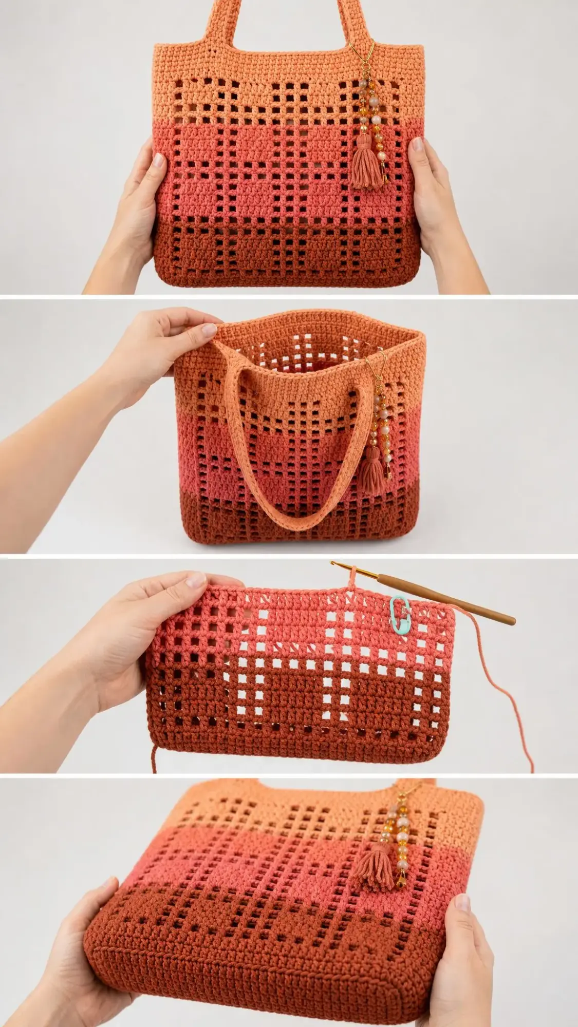 Sunset Gradient Grid Tote Free Crochet Pattern